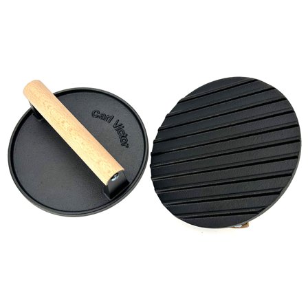 Carl Victor Smash Burger grillpresse rillet 17,5 cm' - 'Svart og tre
