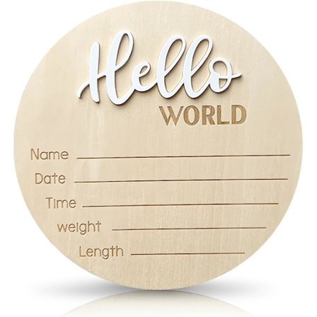 Nyfødt Kunngjøringsskilt, 15 cm Tre Hello World Skilt Baby Velkomstskilt, Hello World Barneromsdekor Skilt for Baby, Nyfødte Gutter og Jenter Gave