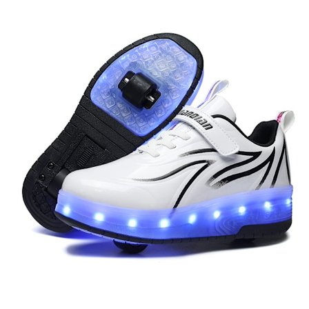 Børne LED USB Genopladelige Enkelthjuls Rulleskøjtesko hvid og sort white and black-FD14- white and black 30
