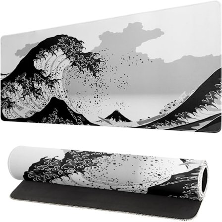 Topografisk Kontur Hvid Gaming Musemåtte XL Geografisk Kort Linjer Udvidet Stor Stor Skrivebordsunderlag Skridsikker Gummibase Syet Kant, 31,5x11,8 