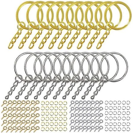 220 Tillbehör Metall Nyckelringar med Ringar, Nyckelringar med Kedja, Nyckelringar med Länkkedja, 2 Färger, för Nyckelringar och Hantverk