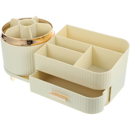 Smink Organizer Skrivebord Oppbevaringsstativ Roterende 360° Kosmetikk Organizer Hvit Børsteholder