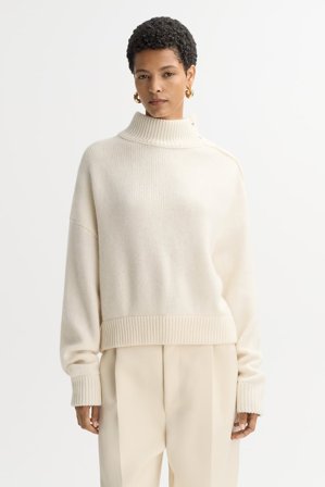 Soft Goat - Button turtleneck - Kaschmirpullover für Damen - S - Feather White