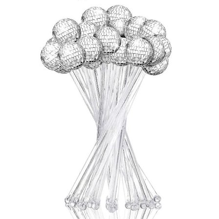 24 st Disco Kulor Cocktailpinnar Plast Rund Topp Swizzle Sticks Tårta Spegelboll för Hemmabar