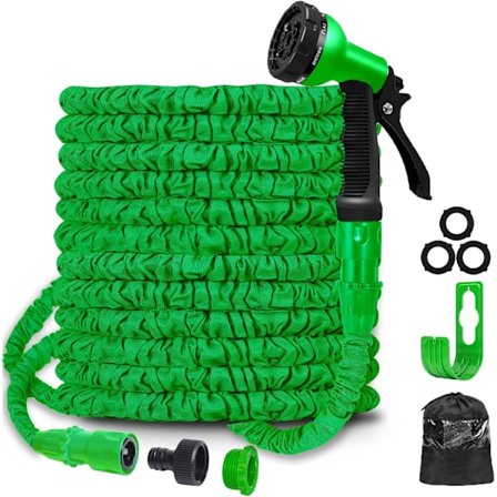 100FT Udvidelig haveslange, fleksibel ekspanderende magisk slange med 3/4 ", 1/2 "-koblinger, haveslange med 7-funktions sprøjtedyse grøn