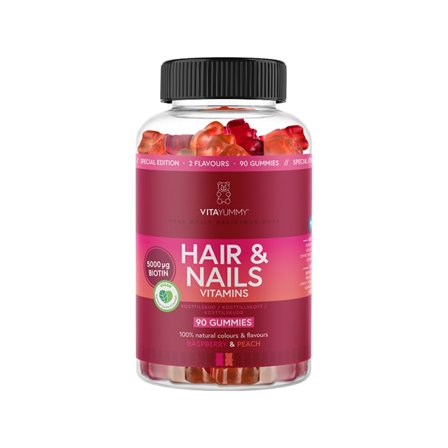 VITAYUMMY Hår & Naglar Vitaminer 90 Gummies Hallon Persika