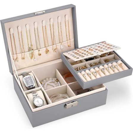 Smykkeskrin til kvinder, stor opbevaring (grå), smykkeorganisator
