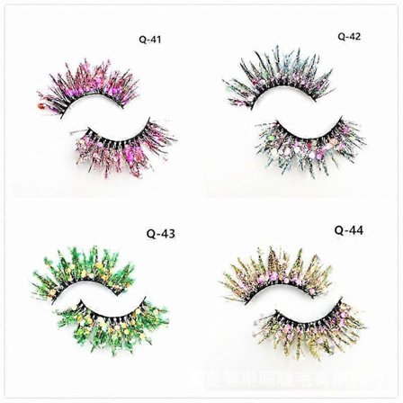 2 paria glitter-ripsiä: Tekoripset Bling-ripsikimput - 3D-kimalteripset paljeteilla ja strasseilla, dramaattiset ja värilliset meikkijuhliin ja 