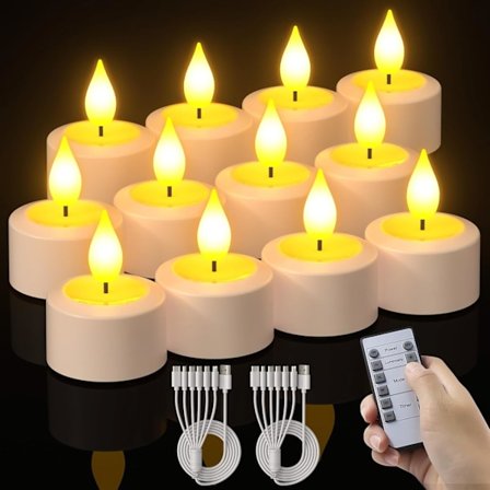 12 Pcs Rechargeable Flameless LED Tealight Candles with Remote Control and Timer for Home Decoration