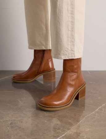 ANGULUS Bootie - Block Heel - With Zippe - Brown - 36