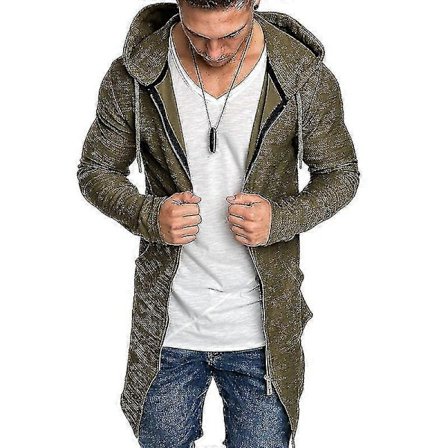 Herre Hætte Hoodie Lynlås Sweatshirt Overtøj Lang Jakke Cardigan Frakke