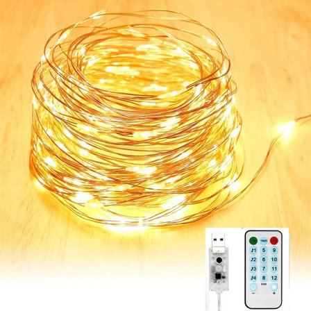 10 meter varm hvid LED-sløjfe med fjernbetjening og timer