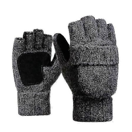 Vinter Strikkede Fingerløse Handsker Konvertible Vanter Klap Cover Til Mænd Kvinder Termisk Isolering Varm