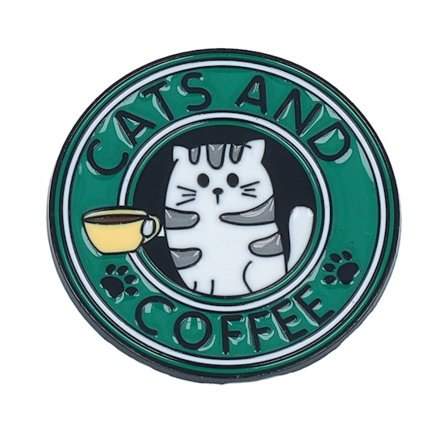 Cap Pins - Grønn Tilbehør - Cats And Coffee Metal Enamel Pin @ Hatstore