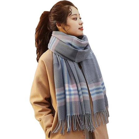 Dam Scarf Höst Vinter Klassisk Fransar Rutiga Scarf Varma Mjuk Chunky Stor Pläd Wrap Sjal Scarves (Grå)