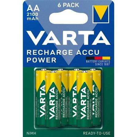 Varta Recharge Accu Power - Uppladdningsbara AA-Batterier, 2100mAh, 6 Pack