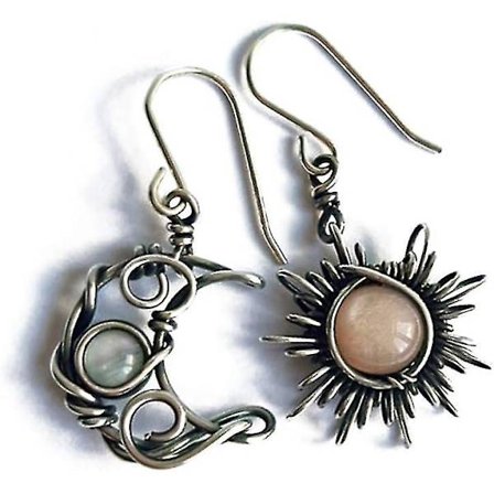 Sølv Sol Og Måne Krog Øreringe Boheme Himmelsk Månesten Øreringe