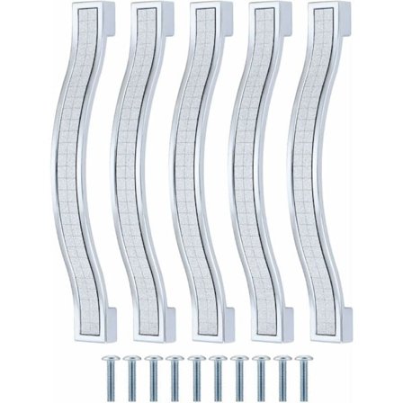 5 stk. Krystall Rhinestone Legering Skuff Håndtak for Kommode Kjøkkenskap, Sølv, 128MM-5STK