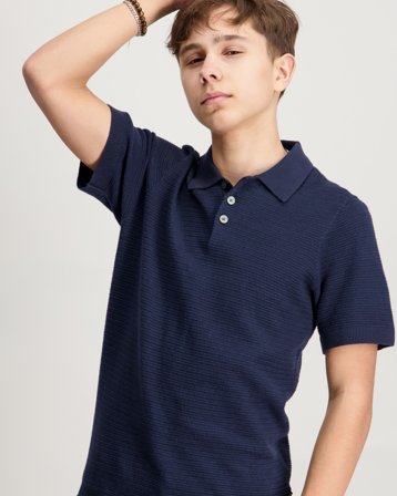 Jack & Jones JPRBLURILEY KNIT POLO SS JNR Blå Poloshirts Dreng - Kids Brand Store