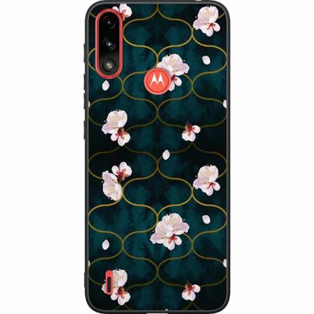 Motorola Moto E7i Power Svart Skal Blommor