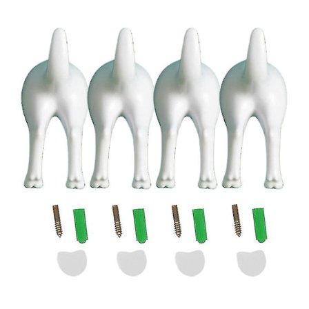 4 stk. Nordisk Stil Søde Plastik Hund Hale Kroge Med Skruer Klæbende Tape Væghængt Nøgle Hanger Hat Frakke Krog Dekoration