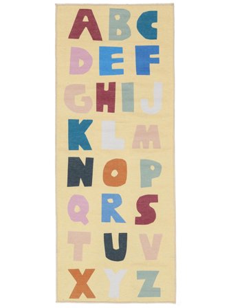 Alphabet Tapete Infantil Lavável 80X200 Pequeno Amarelo Chiaro/Multicor Número Passadeira Algodão