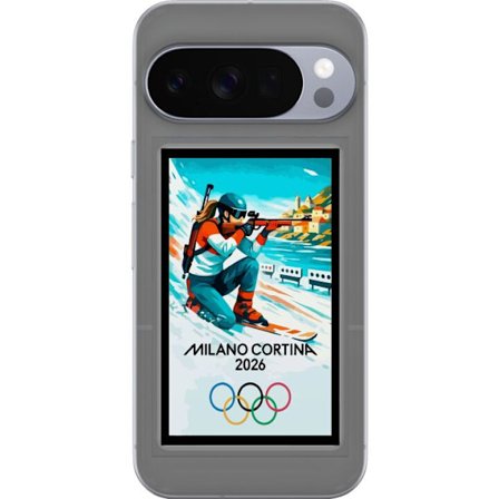 Kompatibelt Mobildeksel til Google Pixel 10 Pro Retroplakat Cortina Milano 2026 med fjell, vintersportsutøvere, italienske trikolor, Milano-katedralen