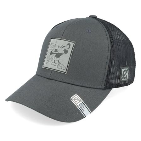 Public Domain - Steamboat Willie Engraved Patch Dark Grey Trucker Trucker Grey Cap - @ Hatstore