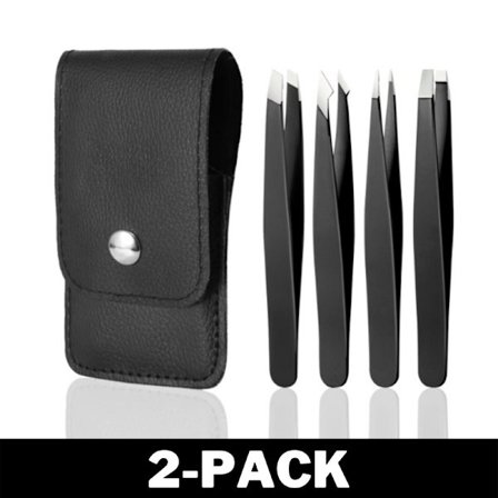 Fyra Pincetter i Rostfritt Stål - inkl Svart Läderfodral