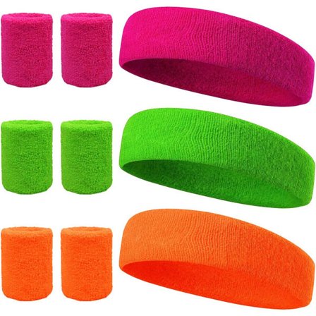 9 stk. pannebånd og håndleddsbeskyttere sett neon 80-talls party svettebånd kit sports svettebånd pannebånd håndleddsbeskyttere sett for barn kvinner 