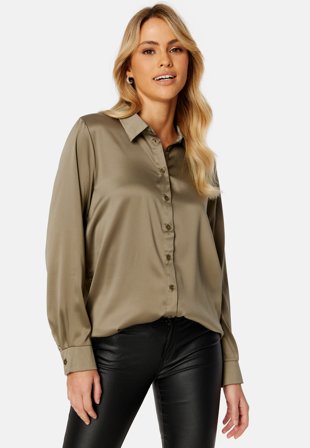 ONLY Victoria LS Loose Satin Shirt Brindle Klær