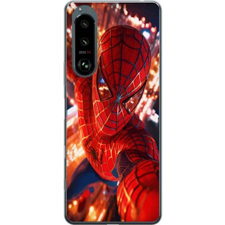 Yhteensopiva Puhelinkuori Sony Sony Xperia 5 III Spider Man intensiivisessä toiminnassa välkkyvien valojen ja dynaamisen perspektiivin kera elokuvam
