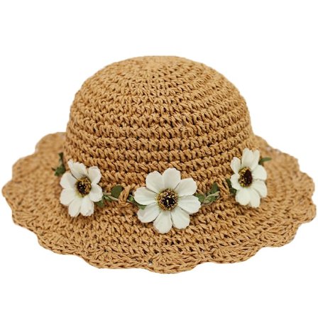 Flicksolhatt för flickor, hopfällbar solhatt (huvudomkrets 48 cm) med fl