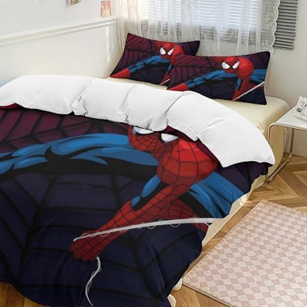 v942 Spider-Man 3-delt sengesett for enkeltseng - Inkluderer 1 enkelt dyne og 2 putevar sengetøy - Falmebestandig mikrofiber - Spider io942