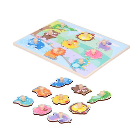 Træpuslespil med knopper, pædagogisk legetøj til læring, gribe, dyr, førskole, småbørn