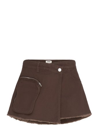 Monki Asymmetric Cotton Twill Wrap Skort - Brown - 38