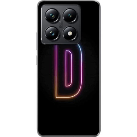 Kompatibel Mobilcover til Xiaomi Xiaomi 14T Pro Minimalistisk neonbogstav D i farveskiftende lys mod sort baggrund i moderne digital design