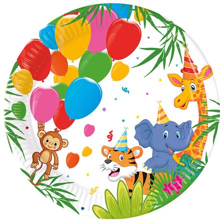 Junglefest Paptallerkener 20 cm 8-pak