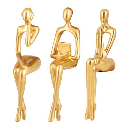 Gulltenker Statue Hjemmedekor, 3 stk Abstrakte Figurer Moderne Skulptur for Hjemmekontor Bokhylle Kaffebord Dekorasjon