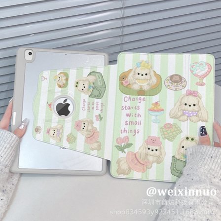 Fodral för iPad Pro 2024 11" 720° Rotation Tri Fold Pen Slot Grå Bakgrund DD1136 Malteserhund 720°