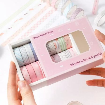 20-rulle sæt af Washi tape, Macaron regnbuefarver masking tape, 10 mm (0,4 tommer) bred farvet tape