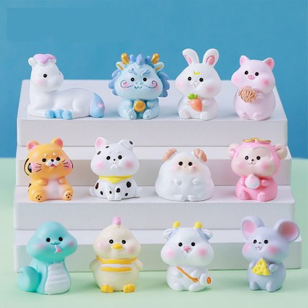 12 kpl Mikromaisema Bonsai Kaksitoista eläinradan eläintä Värilliset hartsi koristeet Käsityöt Söpö hahmo Käsityöt Kodin sisustus