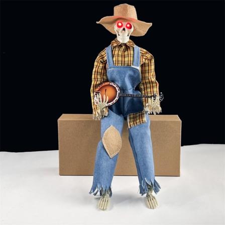 Duellerende Banjo Skjeletter Glødende Skull Gitar Statue GUL Yellow