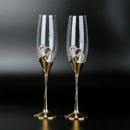 2pcs/set Wedding Crystal Champagne Glasses Gold Metal Stand Flutes Wine Glasses Goblet Party Lovers Valentine's Day Gifts 200ml