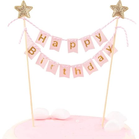 Grattis på födelsedagen tårtdekoration - Handgjord elfenbensfärgad flaggbanner tårtdekoration