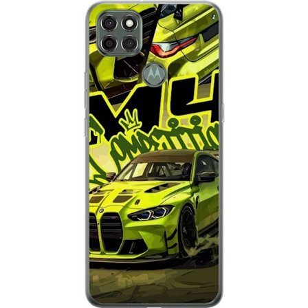 Yhteensopiva Puhelinkuori Motorola Moto G9 Power Bluey-perhe iloisessa piirrostyyliä kukkaisella taustalla ja leikkisällä väripaletilla