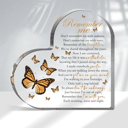 Akryl Hjerteformet Plade Dekorationsskilt Mindegave Sorg Gave Papirvægt Mindepynt Begravelse Sorg Kondolence Mindepynt