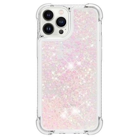 SKALO iPhone 15 Pro Kvicksand Glitter Hjerter TPU Cover - Pink
