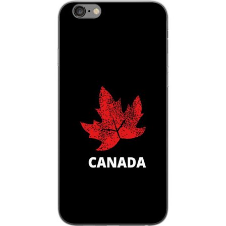 Kompatibelt Mobildeksel til Apple Apple iPhone 6 Plus Grafisk lønnebladsymbol i rødt mot svart bakgrunn med tydelig kanadisk referanse og minimalist