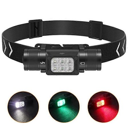 HP360 Tehokas otsalamppu valkoisella, punaisella ja vihreällä valolla, ladattava taskulamppu ulkokalastukseen